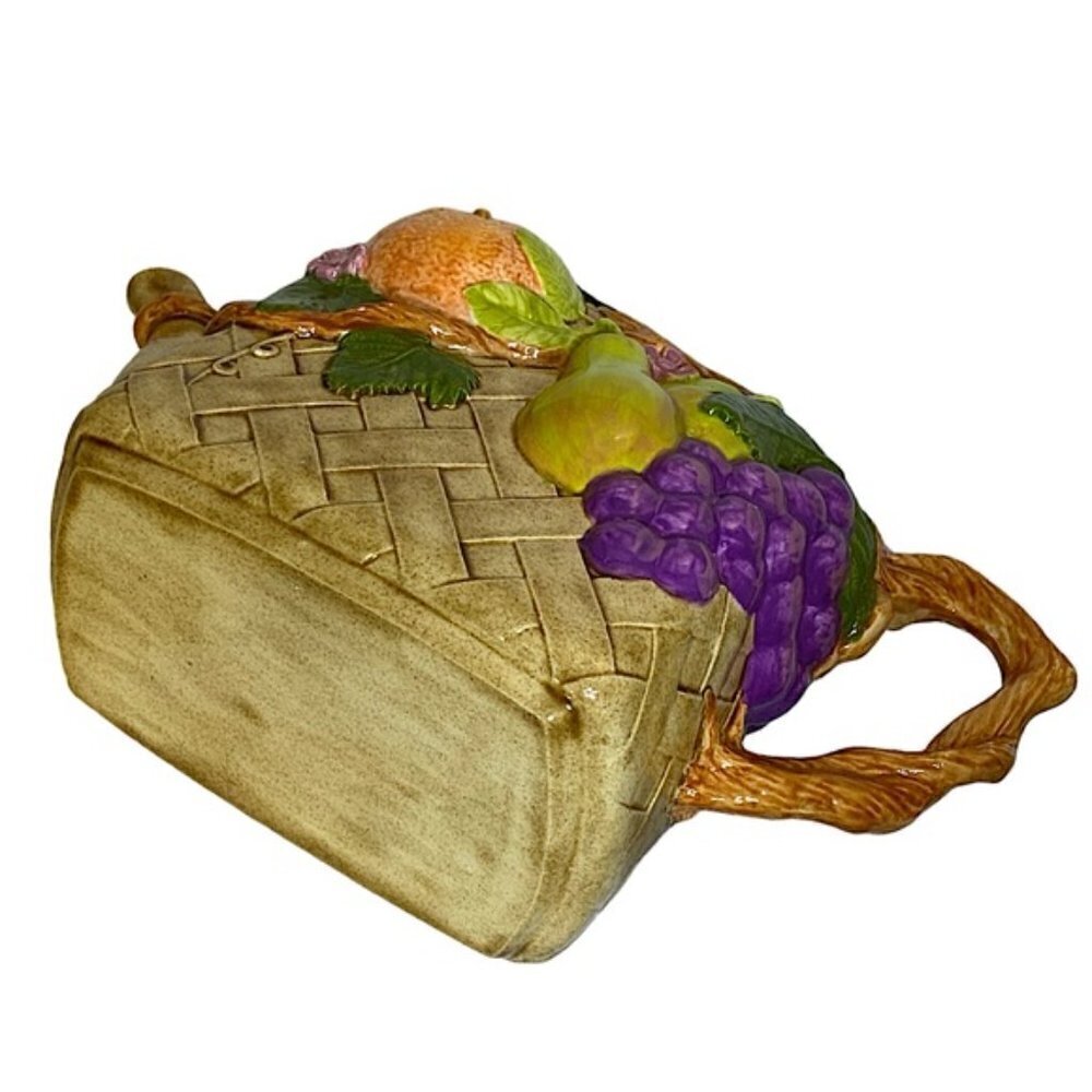 Vintage Large Hand Crafted Teapot Fruit Lattice Basket Artisanal Ceramic 1994 - Picture 5 of 15